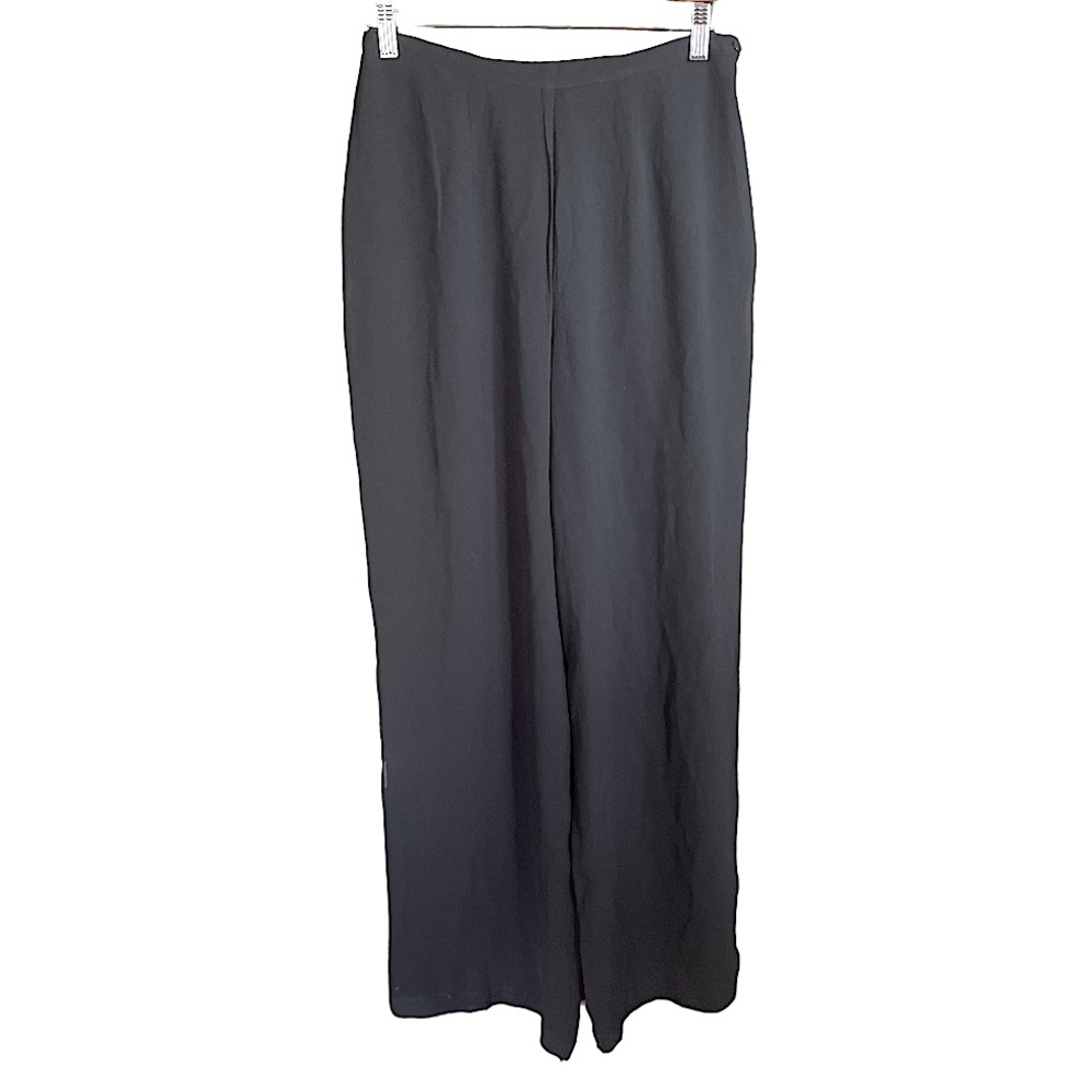 Valerie Stevens Black 100% Silk Wide Leg Dress Pants 10